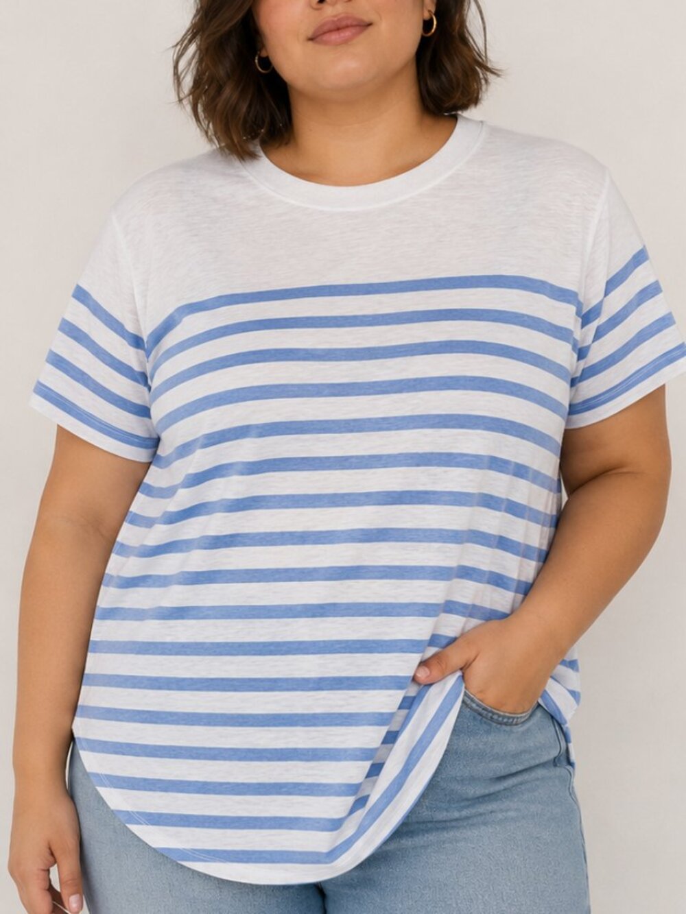NWT Nordstrom Lou & Grey XL Short Sleeve Striped Crew Neck Top - Semi Sheer